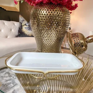 Inspire Me! Home Decor KITCHEN Rectangle Porcelain Serveware With Metal Base And Handles (2 Colors)