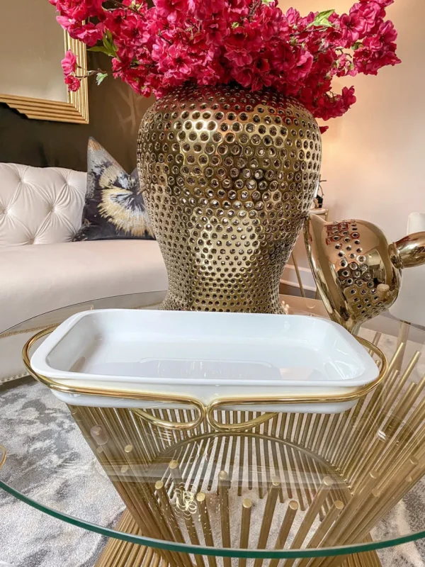 Inspire Me! Home Decor KITCHEN Rectangle Porcelain Serveware With Metal Base And Handles (2 Colors)
