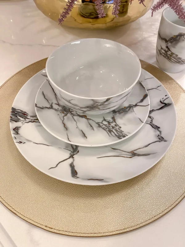 Inspire Me! Home Decor KITCHEN Metallic Marbled 16 Piece Dinner Set