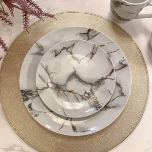 Inspire Me! Home Decor KITCHEN Metallic Marbled 16 Piece Dinner Set