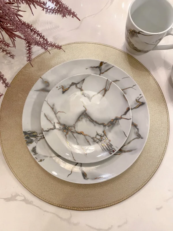 Inspire Me! Home Decor KITCHEN Metallic Marbled 16 Piece Dinner Set