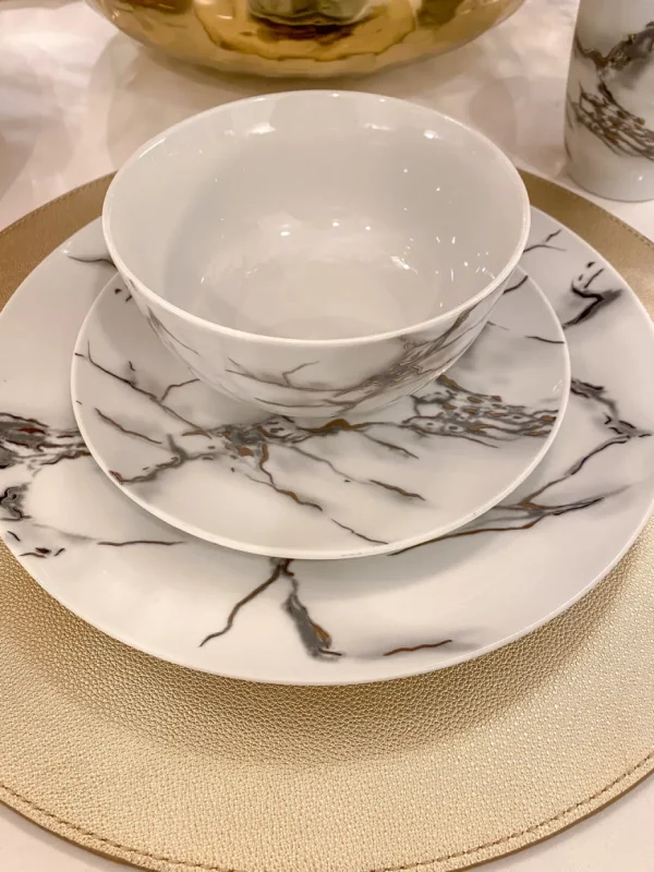 Inspire Me! Home Decor KITCHEN Metallic Marbled 16 Piece Dinner Set