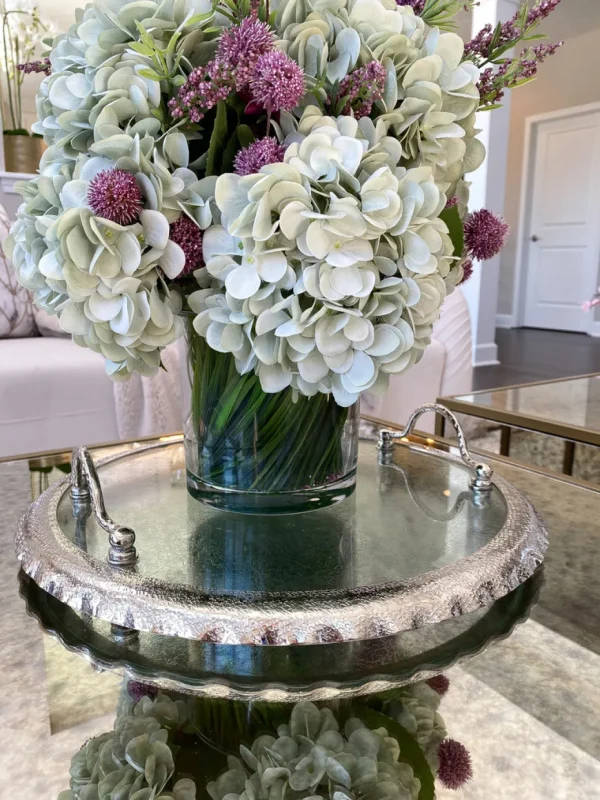 Inspire Me! Home Decor Large Round Glass Tray With Silver Handles And Ruffled Edge