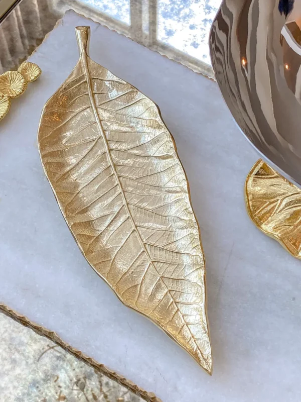 Inspire Me! Home Decor Long Slim Gold Metal Leaf Tray