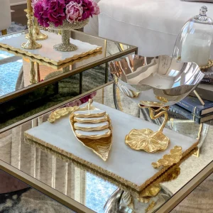 Inspire Me! Home Decor Long Slim Gold Metal Leaf Tray