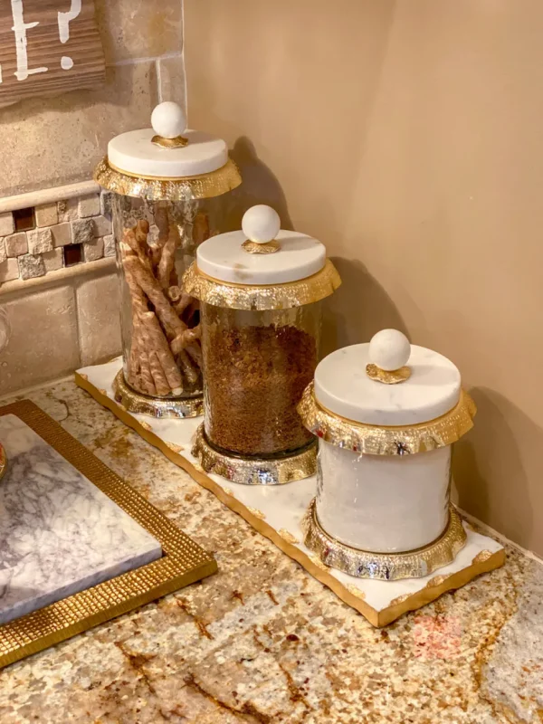 Inspire Me! Home Decor Marble Metallic Edged Rectangle Tray (2 Colors)