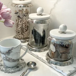 Inspire Me! Home Decor Marble & Silver Hammered Canisters