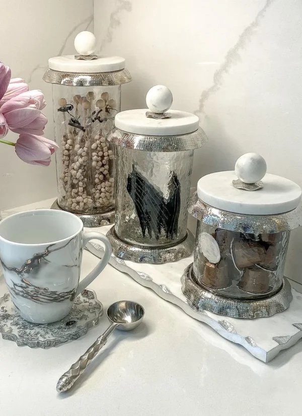 Inspire Me! Home Decor Marble & Silver Hammered Canisters