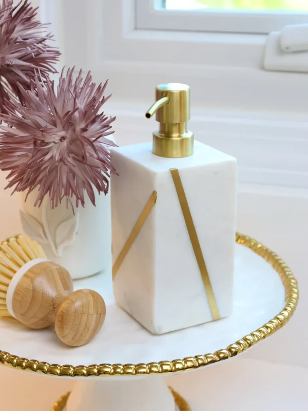 Inspire Me! Home Decor Marble Soap Dispenser With Gold Line Detail
