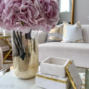 Inspire Me! Home Decor Marble Box With Gold Bordered Lid (2 Sizes)