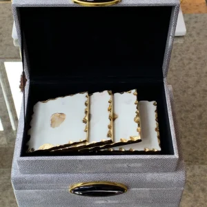 Inspire Me! Home Decor Marble Gold Edge Coaster Set With Agate Center