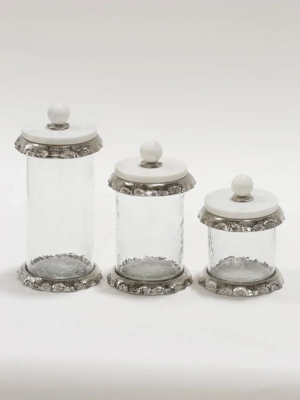 Inspire Me! Home Decor Marble & Silver Hammered Canisters