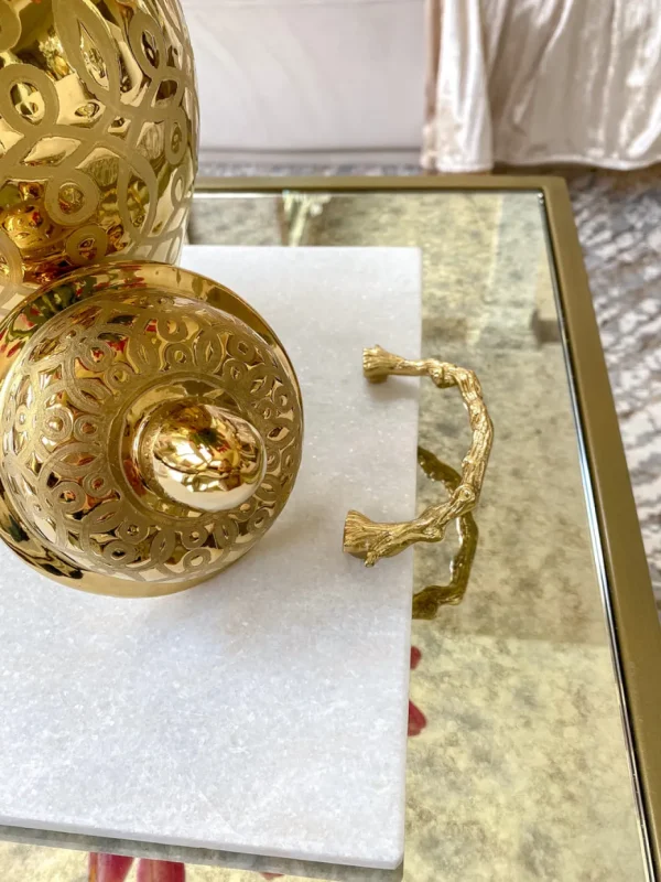 Inspire Me! Home Decor Marble Tray With Gold Branch Textured Handles