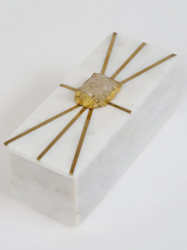 Inspire Me! Home Decor Marble Decorative Box With Gold Agate Handle