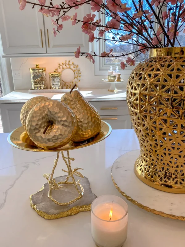Inspire Me! Home Decor Matte Gold Large Ceramic Hammered Fruits (2 Styles)