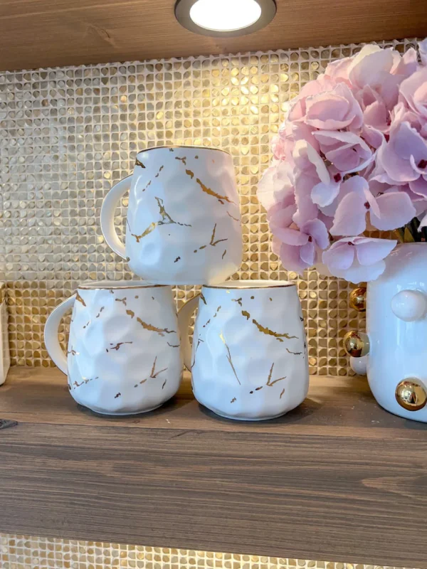 Inspire Me! Home Decor Metallic Gold Marble Print Mug With Hammered Texture
