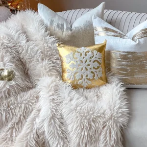 Inspire Me! Home Decor Metallic Gold With White Snowflake Design Pillow