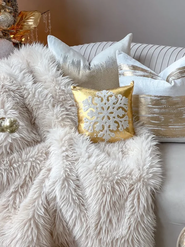 Inspire Me! Home Decor Metallic Gold With White Snowflake Design Pillow