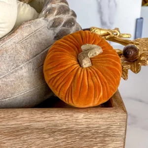 Inspire Me! Home Decor Mini Velvet Orange Decorative Pumpkin