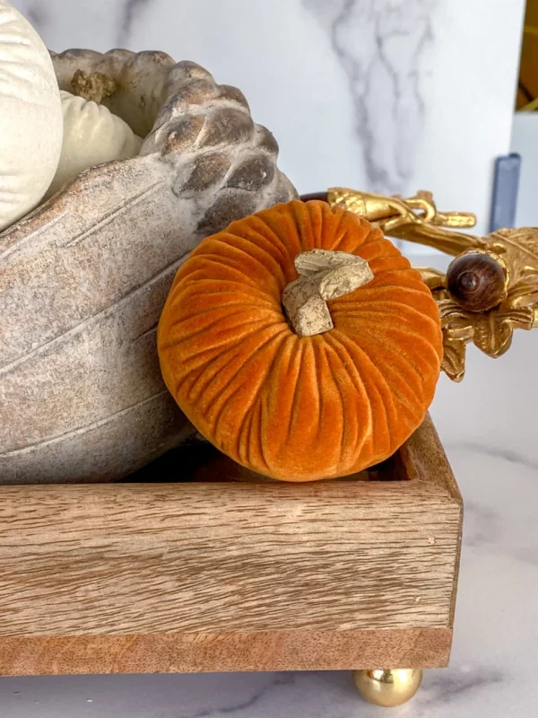 Inspire Me! Home Decor Mini Velvet Orange Decorative Pumpkin