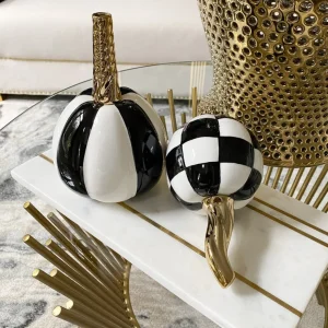 Inspire Me! Home Decor Mini Checkered Ceramic Pumpkin With Gold Stem