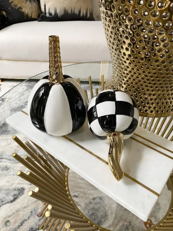 Inspire Me! Home Decor Mini Checkered Ceramic Pumpkin With Gold Stem