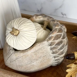 Inspire Me! Home Decor Mini Cream Velvet Decorative Pumpkin