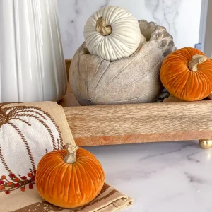 Inspire Me! Home Decor Mini Velvet Orange Decorative Pumpkin