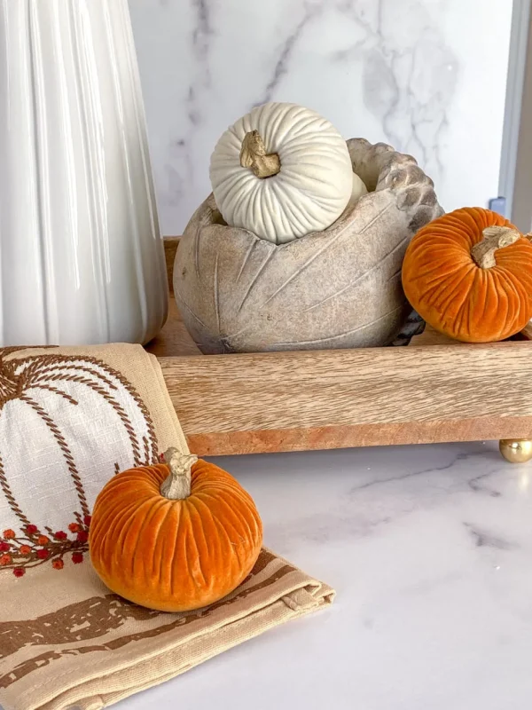 Inspire Me! Home Decor Mini Velvet Orange Decorative Pumpkin