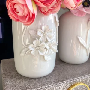 Inspire Me! Home Decor Mini White Vases W/ Floral Detail (Set Of 2)