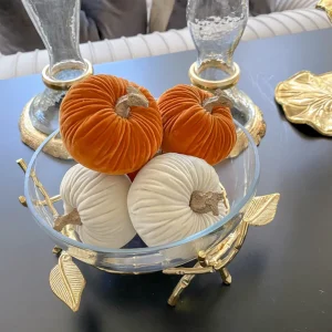 Inspire Me! Home Decor Mini Velvet Orange Decorative Pumpkin