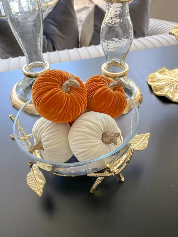 Inspire Me! Home Decor Mini Velvet Orange Decorative Pumpkin