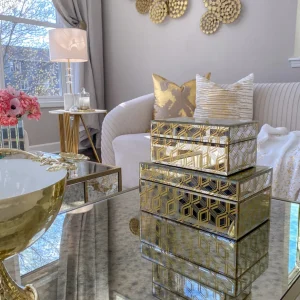 Inspire Me! Home Decor Mirror Glass Gold Abstract Pattern Boxes (Set Of 2)
