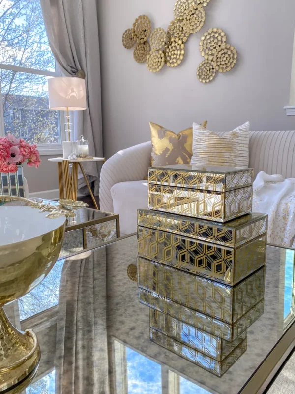 Inspire Me! Home Decor Mirror Glass Gold Abstract Pattern Boxes (Set Of 2)