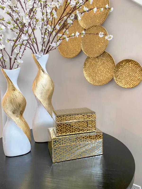 Inspire Me! Home Decor Mirror Gold Geometric Pattern Boxes (Set Of 2)