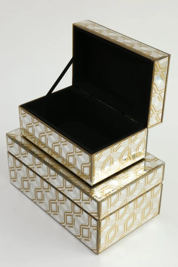 Inspire Me! Home Decor Mirror Glass Gold Abstract Pattern Boxes (Set Of 2)