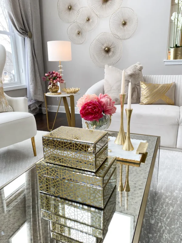 Inspire Me! Home Decor Mirror Gold Geometric Pattern Boxes (Set Of 2)