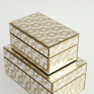Inspire Me! Home Decor Mirror Glass Gold Abstract Pattern Boxes (Set Of 2)