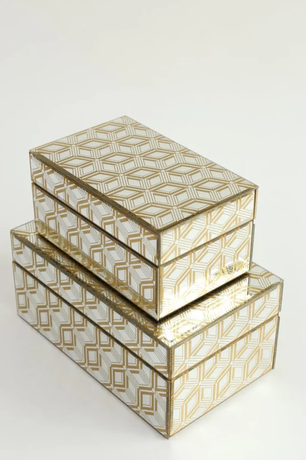 Inspire Me! Home Decor Mirror Glass Gold Abstract Pattern Boxes (Set Of 2)