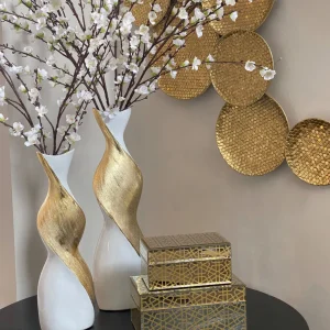 Inspire Me! Home Decor Mirror Gold Geometric Pattern Boxes (Set Of 2)