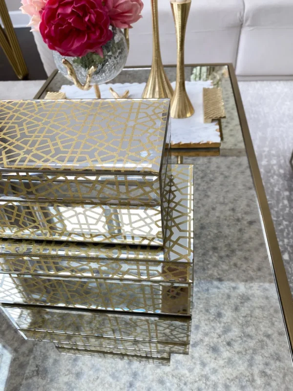 Inspire Me! Home Decor Mirror Gold Geometric Pattern Boxes (Set Of 2)
