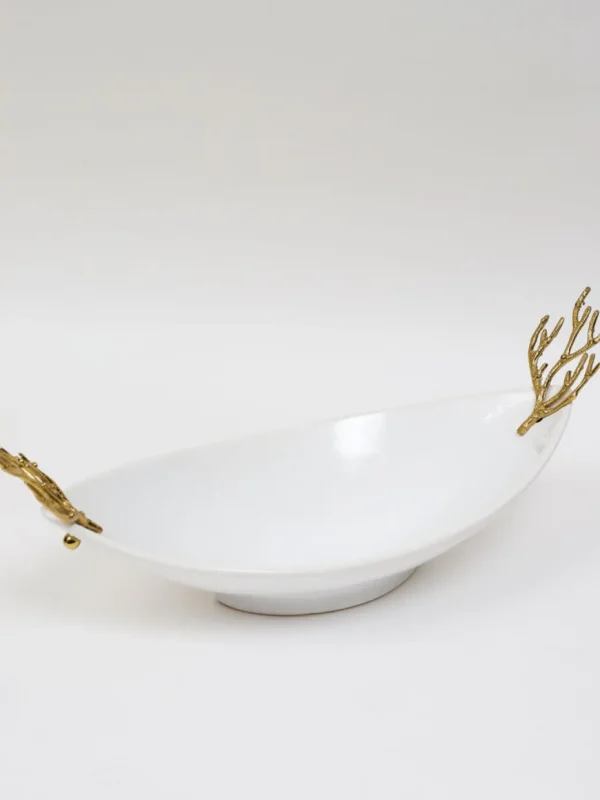Inspire Me! Home Decor Oblong White Ceramic Bowl With Gold Textured Details ” From Pops Of Color Home Collection”