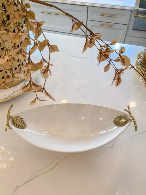 Inspire Me! Home Decor Oblong White Ceramic Bowl With Gold Leaf Details