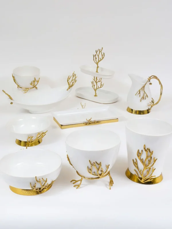 Inspire Me! Home Decor Oblong White Ceramic Bowl With Gold Textured Details ” From Pops Of Color Home Collection”