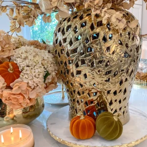 Inspire Me! Home Decor Orange Velvet Mini Pumpkin With Gold Stem