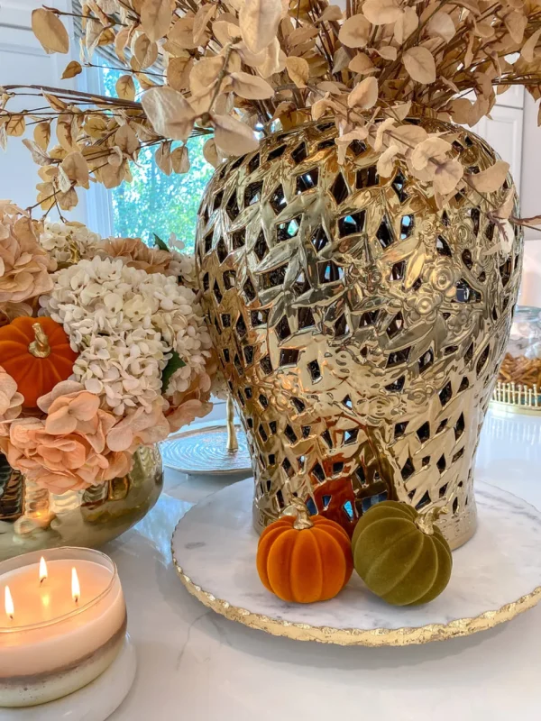 Inspire Me! Home Decor Orange Velvet Mini Pumpkin With Gold Stem