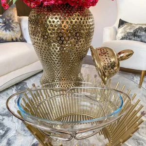 Inspire Me! Home Decor Oval Glass Serveware With Metal Base (2 Colors)