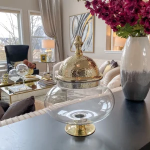 Inspire Me! Home Decor Oversized Round Apothecary Jar W/ Gold Hammered Lid