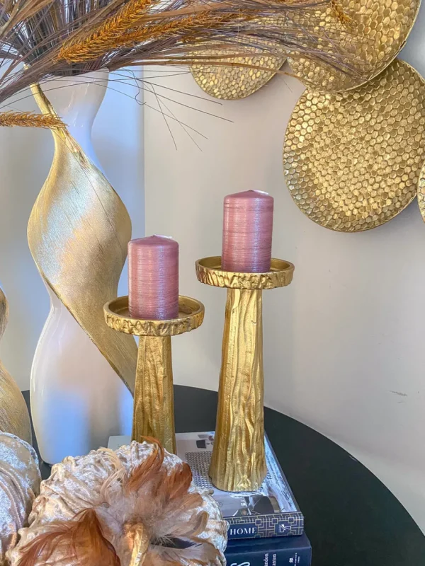 Inspire Me! Home Decor Pink Brushed Metallic Pillar Candle
