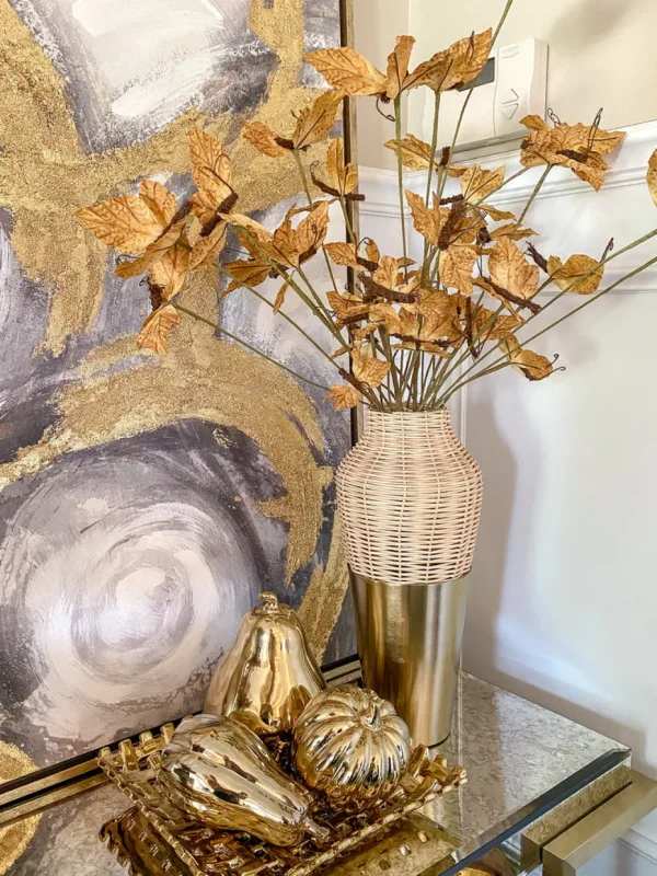 Inspire Me! Home Decor Rattan Wicker Vase With Gold Metal Base